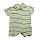 Pepper Toes Layette by Baby Lulu - Newborn And Infant Boys Short Sleeve Striped Romper, Celery, Orange