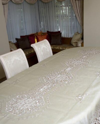 Russia Two Tone Cut Out Embroidery Formal Dinning Tablecloth Rectangle/oblong 72 Inch By 126 Inch Machine Washable