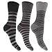 Womens/Ladies Cotton Rich Striped/Heart Print Socks With Non Elastic Top (3 Pairs)