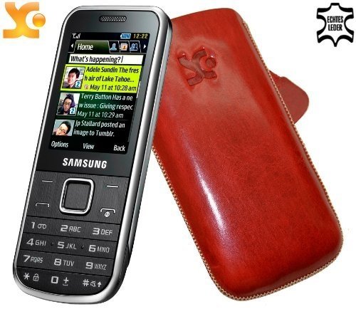 Suncase Ledertasche (Lasche mit R&uuml;ckzugfunktion) f&uuml;r Samsung C3530 rot