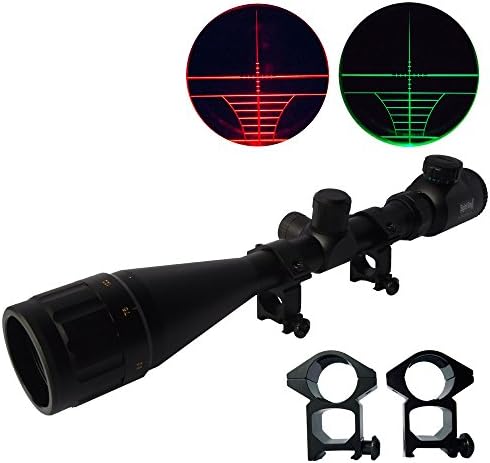 Sight King 6-24X50 AOEG Red and Green Illuminated Mil Dot Reticle Optics Hunting Rifle Scope with Ring Mounts and Lens Cover