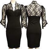 Evening Black Jersey And Lace Shift Dress Sizes 8-16
