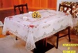 Crocheted Style Vinyl Tablecloth white with roses decor 60X90 OVAL