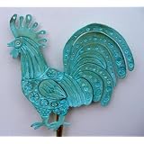 Rooster Original Brass Plant Stake with Patina Finish for Garden and Planters Handmade in
