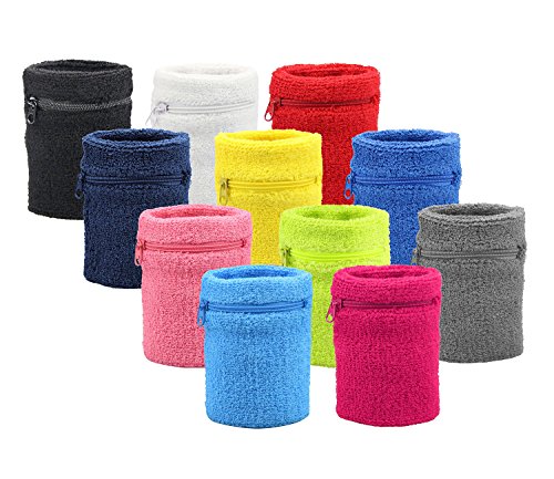 HOTER Sports Thick Solid Color Wristband with Zipper / Wrist Wallet, Price/Piece