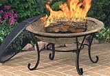CobraCo FB6102 Round Cast Iron Brick Finish Fire Bowl with Screen and Cover