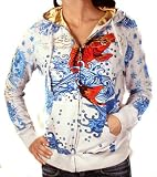 Ed Hardy - ED HARDY Womens Sweatshirts Zip Up Hoodies Jackets Koi Fish Mermaid White/Blue/Orange