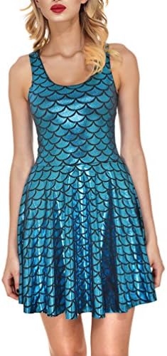 Amy Family Women's Colorful Mermaid Sleeveless Short Tank Dresses Plus Size Blue