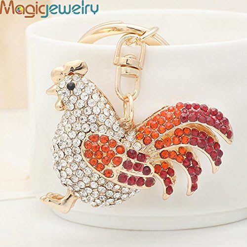 Shiny Love Novelty Crystal Cock Rooster Key chain Ring Fashion Rhinestone Animal Metal Keychain Keyring For Men Bag Charm Pendant Jewelry