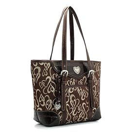 Bebe Inspired Jacquard Hearts Print Western Style Large Handbag - Brown