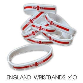 10 x England Flag Wristbands/Bracelets