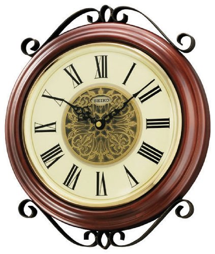 Seiko Wall Clock Dark Brown Wooden Case Ornamental Dial