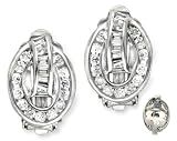 Image of CZ Baguette Round Diamond Oval Silver Clip Earrings