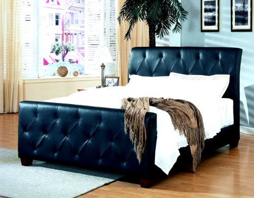 Contemporary Black Leather Eastern King Size Bed