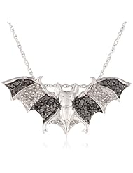 Sterling Silver Black and White Diamond Bat Pendant Necklace (1 cttw)