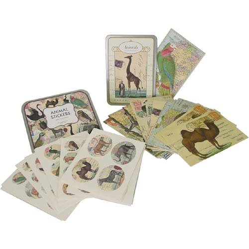 51vaohAVTYL Cavallini Animals Jungle Gift set: Tin of 18 keepsake postcards and tin of stickers
