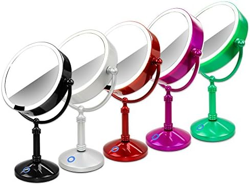 Modern Mirror LED Lighted 7.5" Makeup Mirror With 10X Magnification, Built in Rechargeable Battery & AC Adapter, Green