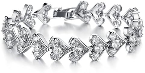 Nail King Heart Shape Cubic Zirconia Platinum Plating Bracelet 7.0 "