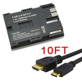 Everydaysource 10ft , Type A to Type C High Speed HDMI Cable + BP-511/512 Battery Compatible with Canon EOS 50D