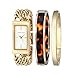 Anne Klein Women's AK/1668GBST Rectangular Gold-Tone Double Chain Dress Watch and Bracelet Set