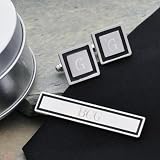 Black Border Designer Cuff Links & Tie Clip
