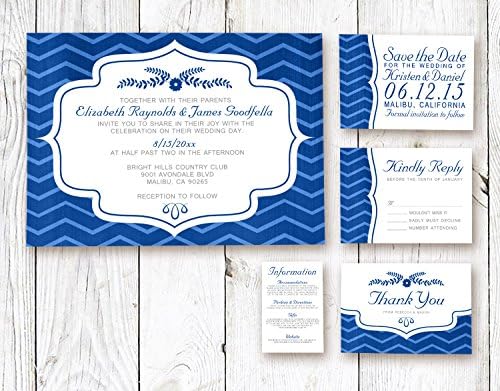 Royal Blue Chevron Wedding Invitations Suite (Invite, RSVP, Save the Date, Info &amp; Thank You Cards)