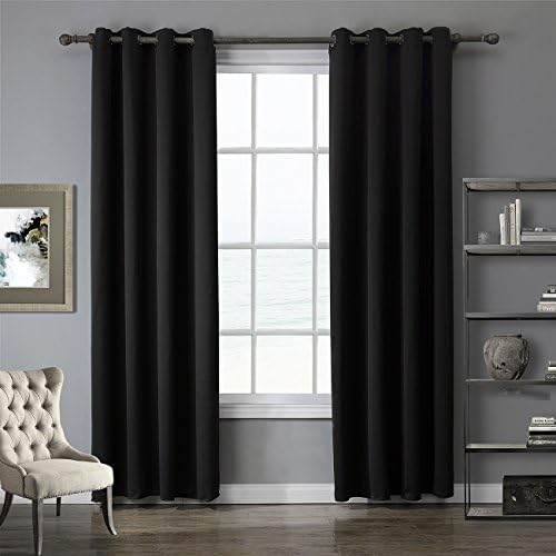 Solid Grommet top Thermal Insulated Window Blackout Curtain for Living Room/Bedroom Multi Sizes and Colors BEIBEITEX(52''W×84''L,Black)