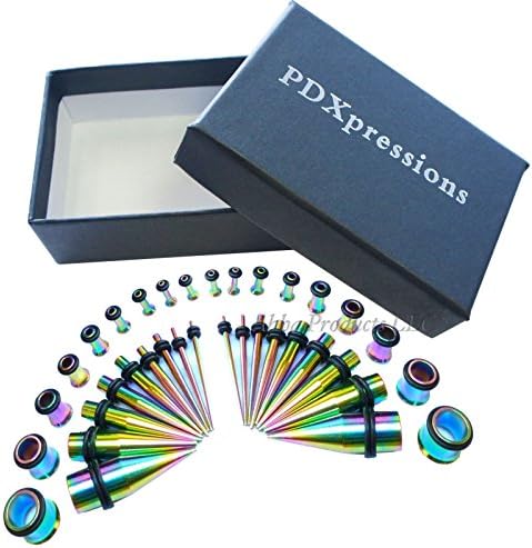 36pc Rainbow Titanium Body Piercing Ear Plug Taper 00G-14G stretching Tunnel set