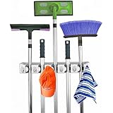 Home- It Mop and Broom Holder, 5 position with 6 hooks garage storage Holds up to 11 Tools, storage solutions for broom holders, garage storage systems broom organizer for garage shelving ideas