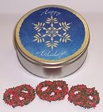 Scott's Cakes 1 lb. White Chocolate Covered Pretzel with Christmas Jimmies in a Snowflake Tin