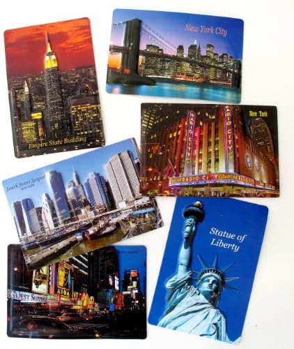 New York City 6 3d Souvenir Postcards - Statue of Liberty, Empire State Building, Broadway, South Street Seaport, Radio City - Collectors Set of 6