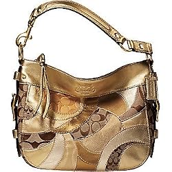 Coach Weave Patchwork Zoe Shoulder Bag Tote 12663 Gold