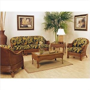 Sunset Reef Rattan Deep Seating Group Fabric: Palm Grove