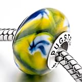 Pugster Fantasy Blue Yellow Flower Slim 925 Sterling Silver Millefiori Glass Beads Pandora Chamilia Biagi Charm Compatible