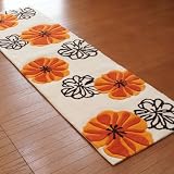なかね家具 手洗いできるキッチンマット mari026 オレンジフラワーデザインマット 50×180