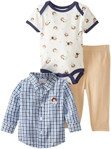Rene Rofe Baby Newborn Boys Puppy's Paw 3 Piece Pant Set with Woven Shirt