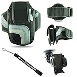 Black Adjustable Deluxe Sportband / Workout Armband with Adaptable Neck Str ....