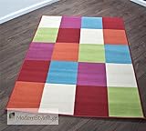 Multi Coloured Red Orange Pink Green Blue Contemporary Design - Stunning Childrens Modern Kids Floor Rug - AVAILABLE IN 3 SIZES, 120 x 160cm (4ft x 5ft 6)