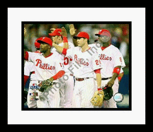Buy Chase Utley, Jimmy Rollins and Ryan Howard 2008 NLCS Game 1 Celebration Framed 8 x 10 Photograp by All About Autographs