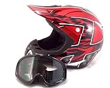 Adult Motocross Helmet & Goggles ATV Dirt Bike Motorcycle Red