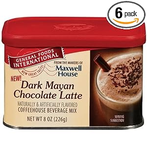 General Foods International Dark Mayan Chocolate Latte Coffee Drink Mix, 8-Ounce Tins (Pack of 6)