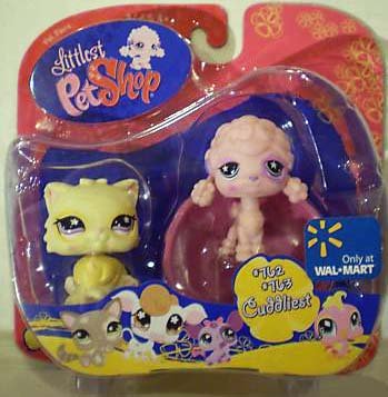 Littlest Pet Shop Cuddliest Pink Poodle and Yellow Cat #763