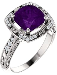 Platinum 8.00x8.00mm Antique Cushion Cut Amethyst and Diamond Ring -- LIFETIME WARRANTY