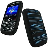 iGadgitz Black & Blue Striped Silicone Skin Case Cover for BlackBerry Curve Gemini 8520 & Curve 3G 9300 + Screen Protectorby iGadgitz