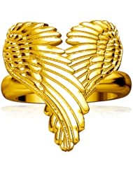 Large Wings of Love, Winged Love, Angel Heart Wings Ring, 22mm in Solid Polished Bronze, Looks Like 14k Yellow gold