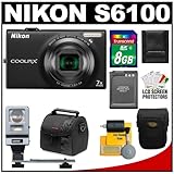 Nikon Coolpix S6100 16.0 MP Digital Camera (Black) with 8GB Card + Battery  ....