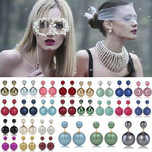 LackingOne Women's Double Pearl Stud Ball Earrings Color Shiny White