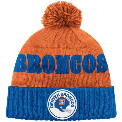 Denver Broncos Orange Mitchell & Ness Throwbacks Cuffed Pom Knit Hat