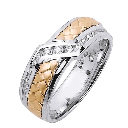 Elegant Diamond Wedding Bands With Comfort Fit 14K Two-tone Gold Can Also Be Made In Platinum or Other Colors 18K And 24K Is Also Available 7mm 0.21ct tw SI1 Clearity and H or I Color
