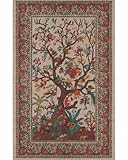 Cream Tree of Life Indian Bedspread, Queen Size